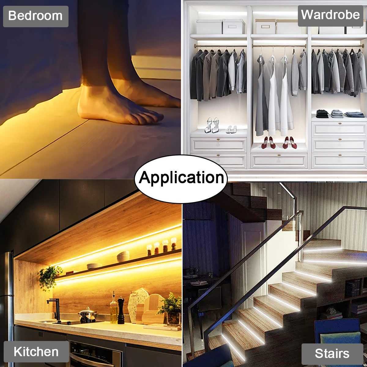 COB LED Strip Lights 320LED/m Motion Sensor Dimmable LED Tape Flexible Ribbon for Kitchen Cabinet Wardrobe Closet DIY Lighting W250701
