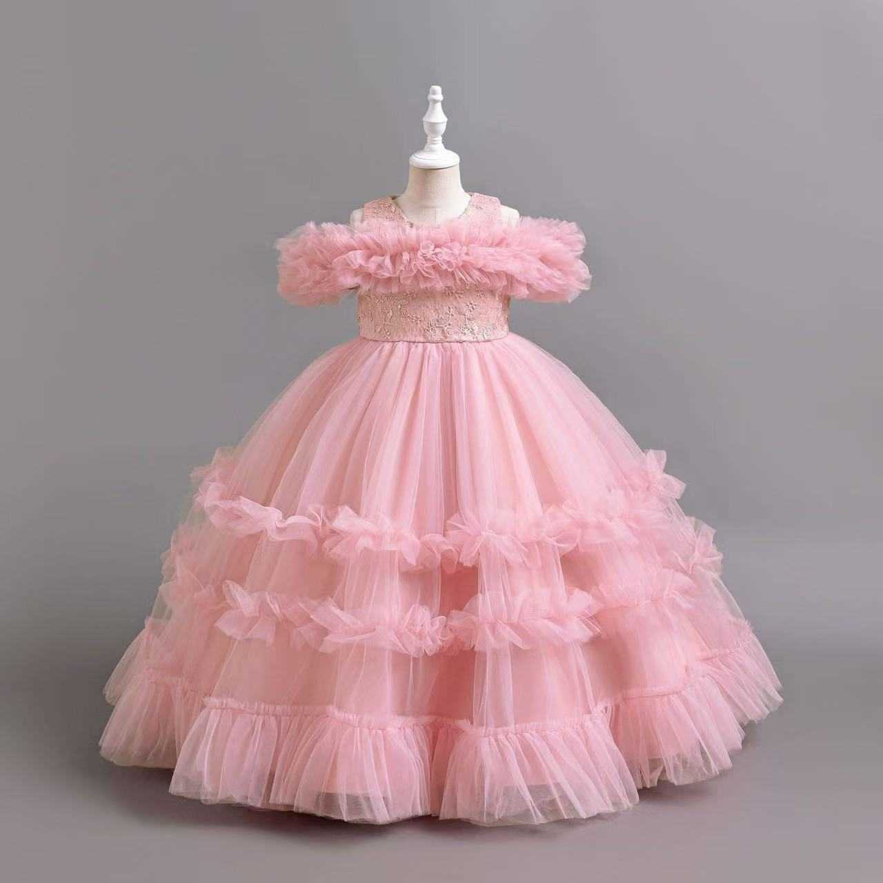 Girls' sleeveless princess dress summer children's fashionable piano host performance dress flower girl wedding dress puff skirt