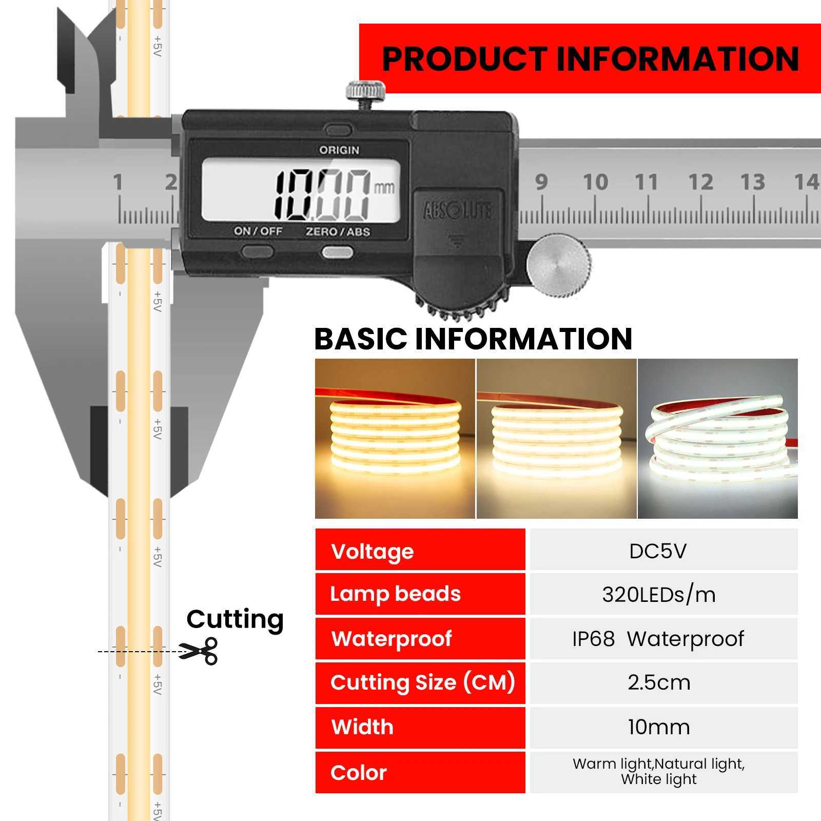 IP68 Waterproof 5V COB LED Strip With Motion Sensor AAA Battery Powered Induction Night Light 1-3M Warm White Linear Light Bar W250701