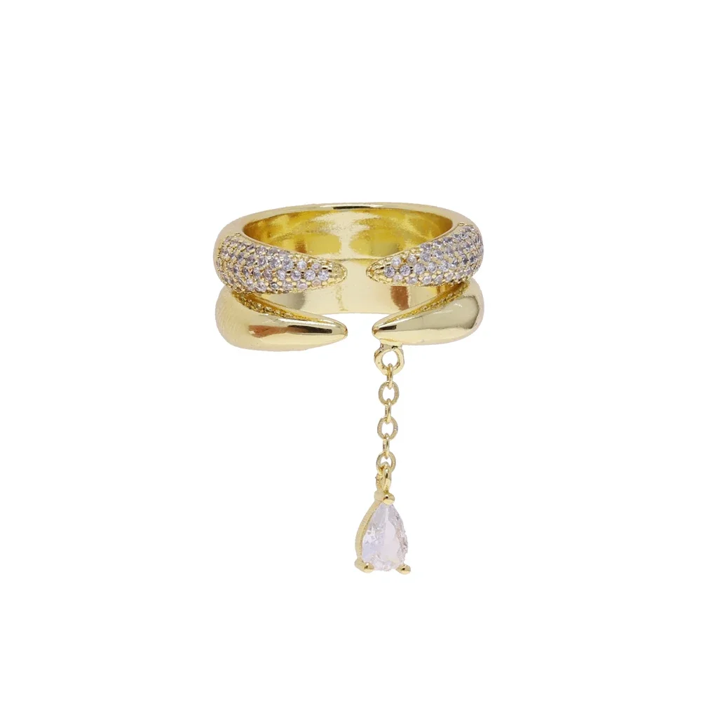 sdzstone 2025 New Luxury CZ Open Adjust Finger Ring for Women Girl Rose Gold Color Micro Pave White Tear Drop Cubic Zirconia Rings