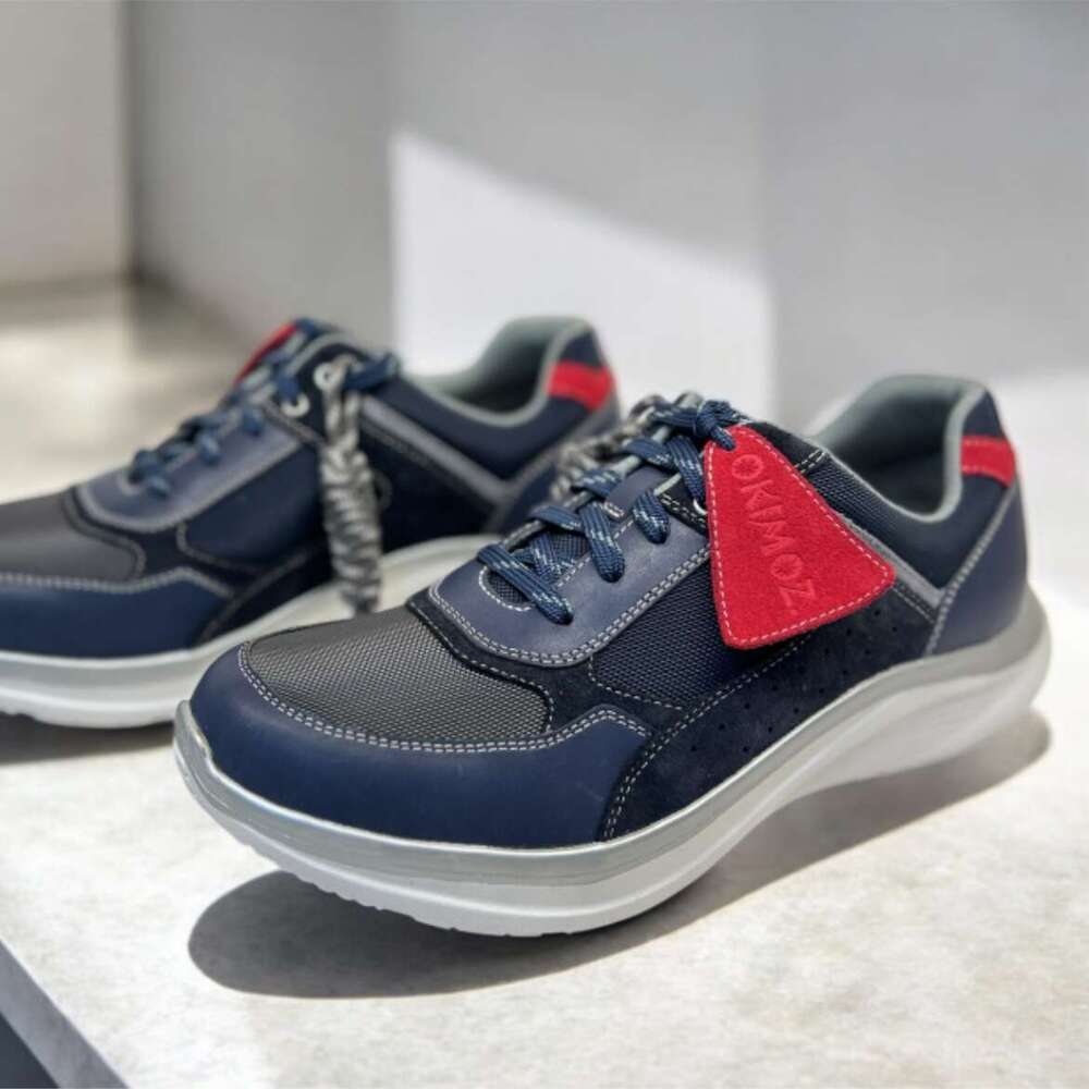 Men's Stylish Sapphire Blue and Red Casual Sports Shoes with Functional Insoles - Comfortable Breathable Running Sneakers by Okimoz
