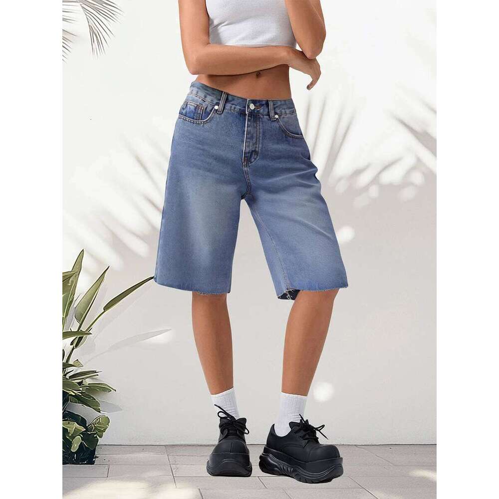 hoodie Women's Wear Women S Distressed Denim Bermuda Shorts With Frayed Hem High Waist Casual Capri Jean Pants For Summer Beachwear And Travel ja