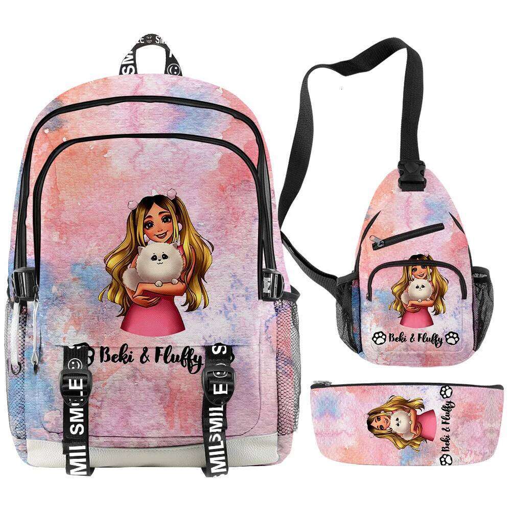 Novelty Anime Beki Fluffy 3D Print 3pcs/Set Student School Bags multifunction Travel Backpack Chest Bag Pencil Case