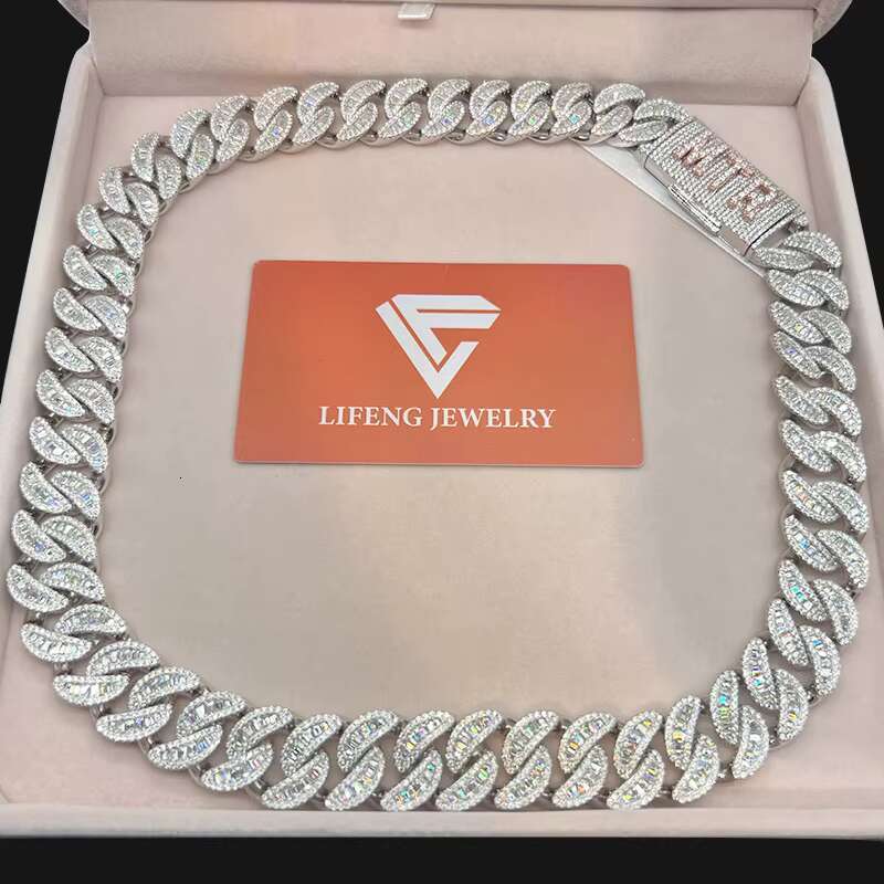 16MM Lifeng Jewelry Moissanite Chain VVS D Diamond Moissanite Cuban Link Chain Iced Out Hip Hop Baguette Cuban Link