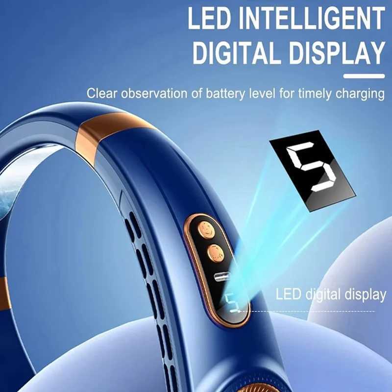 Hanging Neck Fan Digital Display Power Ventilator Bladeless Neckband Fan Portable Mini Air Cooler Type-C Rechargeable Fan XJ250702