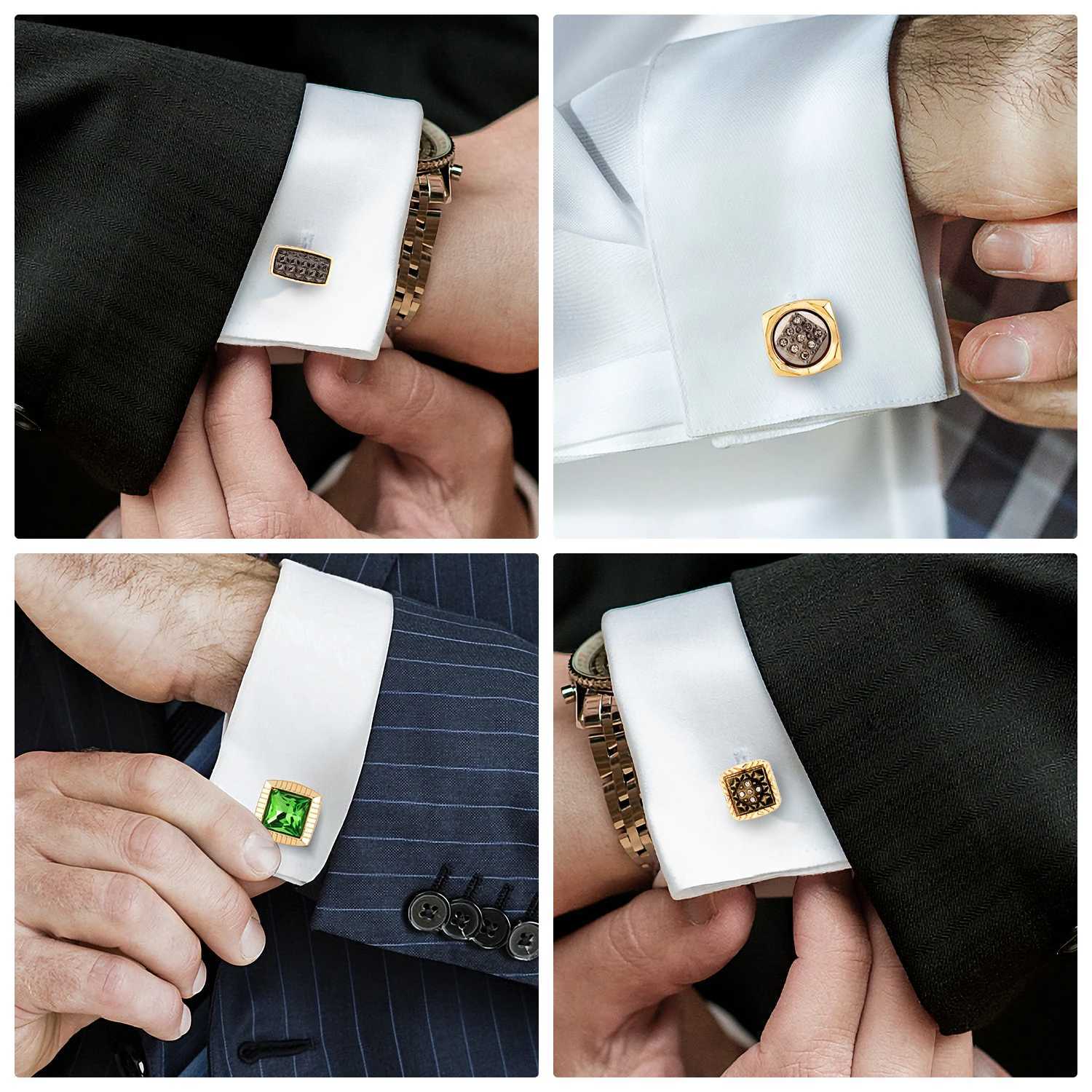 Luxury Cufflinks for Men Shirt French Cufflinks For Mens Wedding Sleeve Button Square Cuff Button Men Cuff-link Tie Clip Gold-plated XJ250614