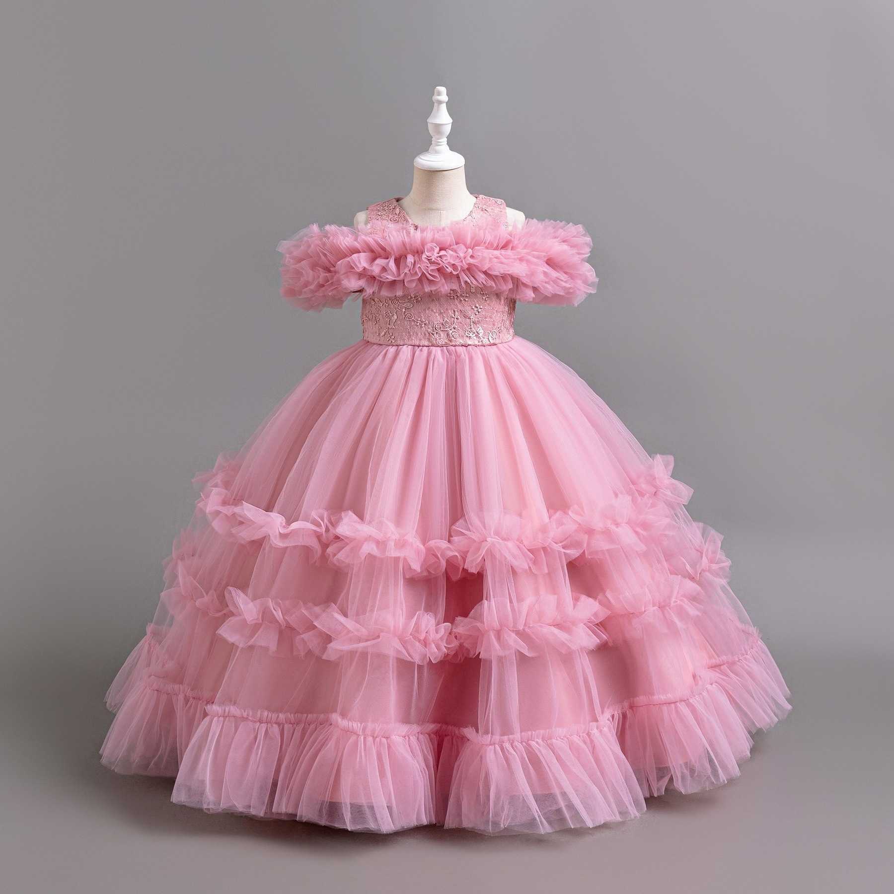 Girls' sleeveless princess dress summer children's fashionable piano host performance dress flower girl wedding dress puff skirt