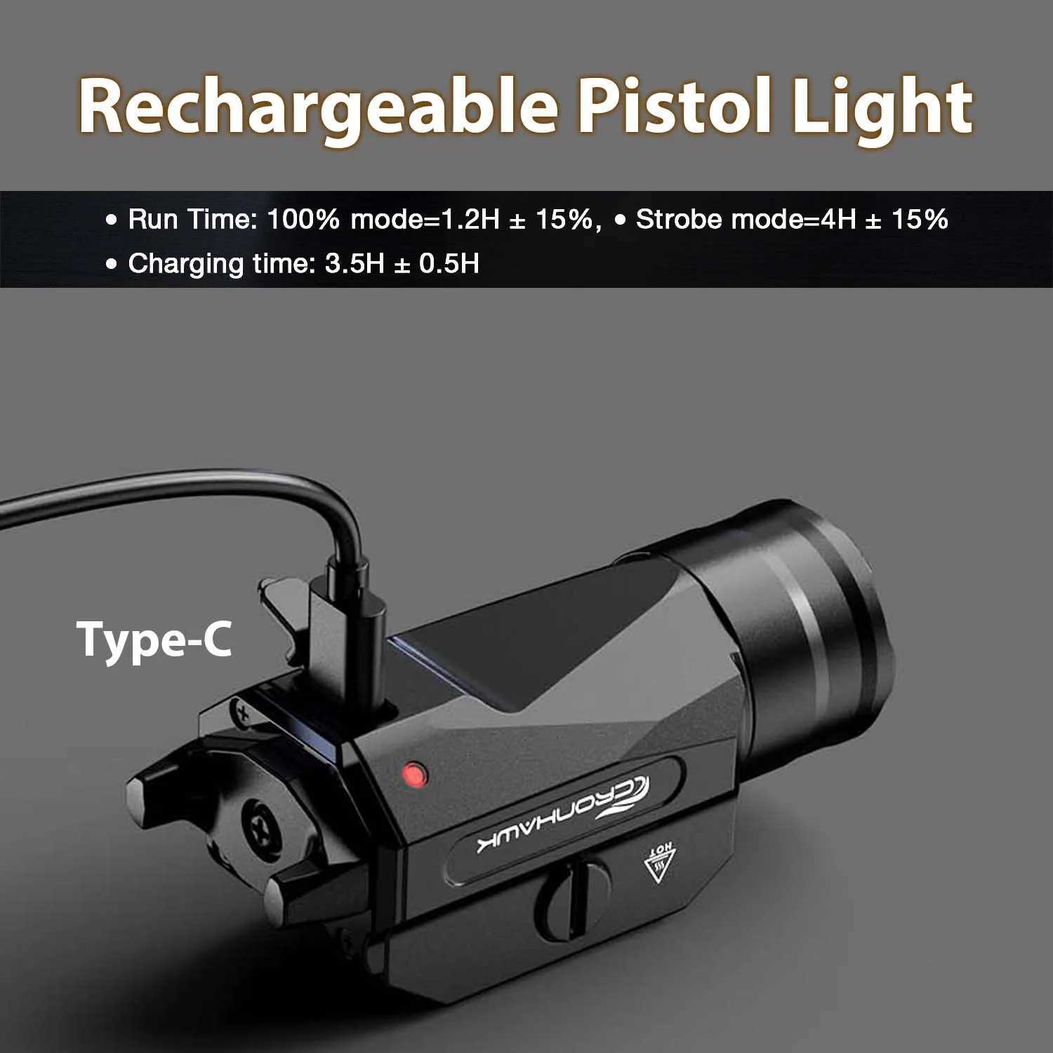 Tactical Metal Pistol Light 1350 Lumens Airsoft Weapon Light Fit 20mm Picatinny Rail Mounted Powerful Strobe Handgun Flashlight XJ250701