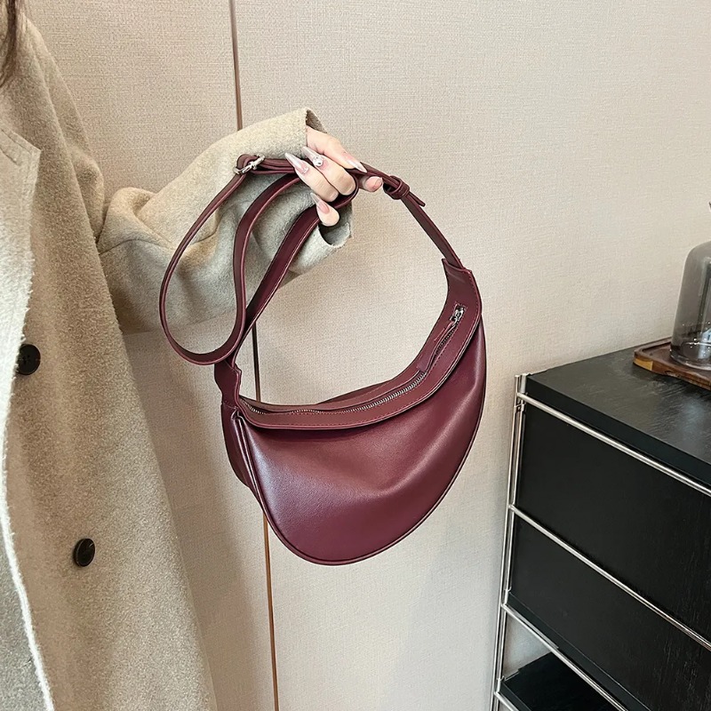 Women Simple Crossbody Bag PU Leather Vintage Sling Bag Zipper Closure Solid Color Daily Bag for Ladies