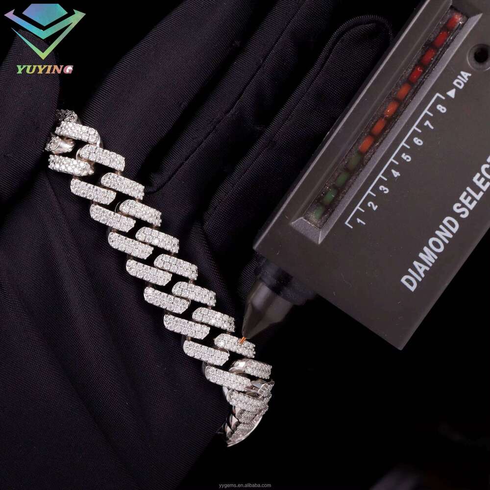 S Sterling With Iced Out 2Row 13Mm Vvs Dia Chain Cuban Link Moissanite Necklace Bracelet