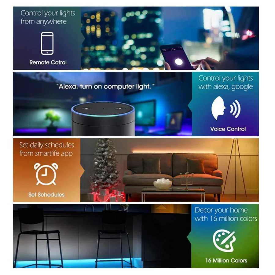 WiFi LED Strip Lamp 5M 10M 12V RGB Tape Works with Alexa Music Neon Ribbon Flexible Christmas Decor Lights W250701