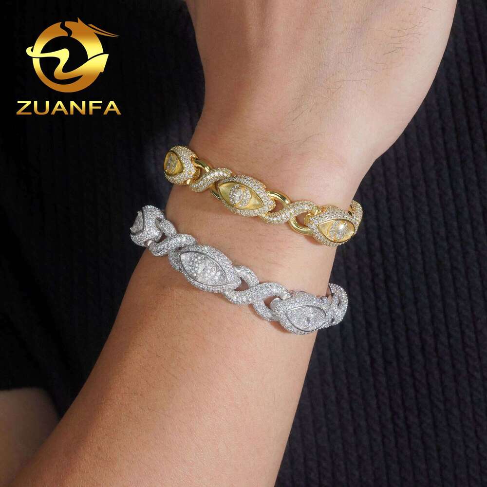 Pass Tester HipHop Style Sier Silica Ice Out Marquise Eye Cuban Chain Infinite Bracelet