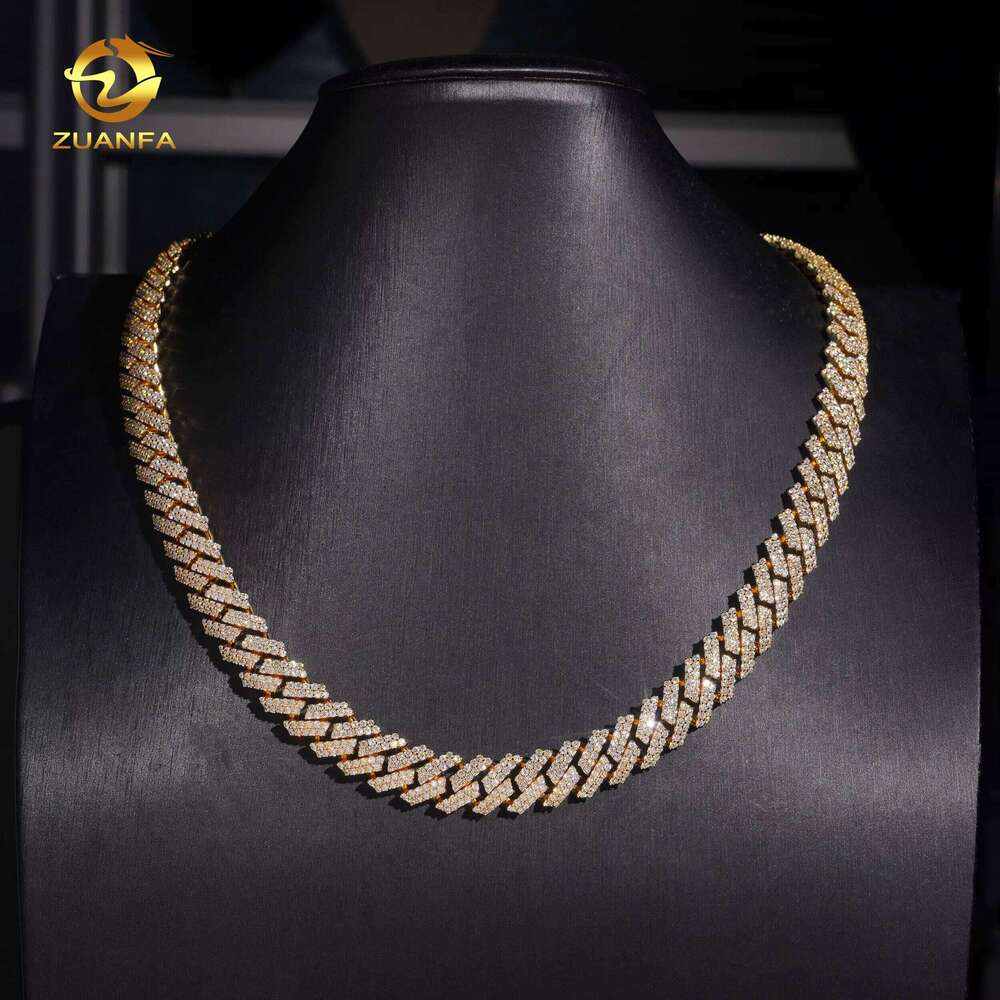 12Mm Gold Plated Bracelet Hip Hop Jewelry Necklace Sier VVS Moissanite Iced Out Cuban Link Chain