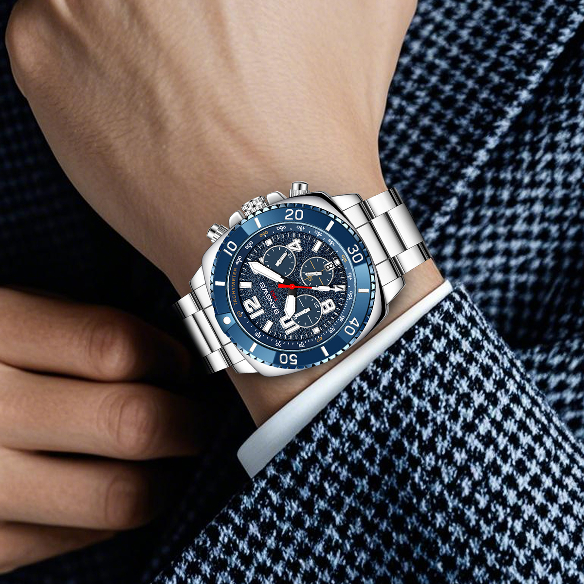 FOXBOX Men's Quartz Watch Fashion Business Watch Multifunctional Chronograph 24-hour Small Dial Holiday Gift Teen Watch Waterproof Watch