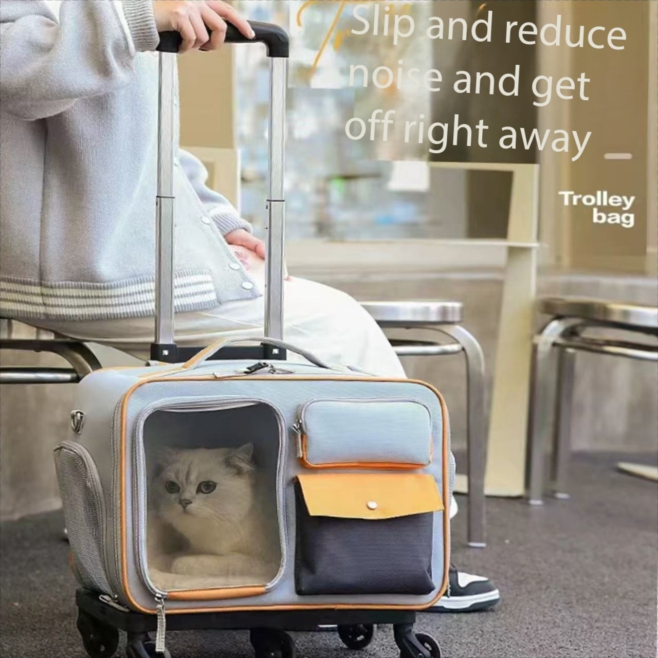 Pet rolling suitcase portable large-capacity cat bag stress-resistant cat and dog bag small dog luggage box outdoor pet backpack