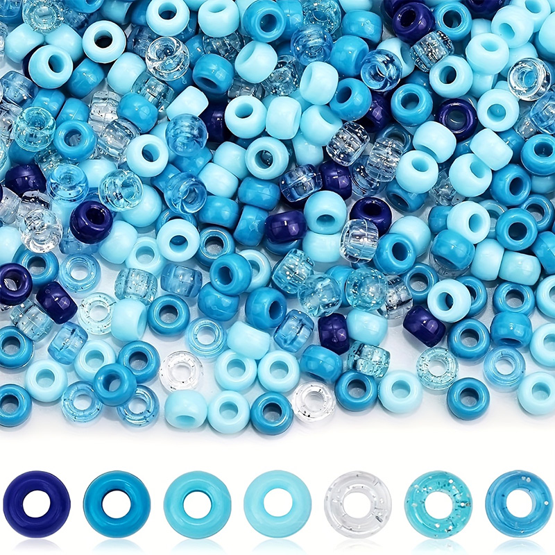 1000PCS Blue Pony Beads Bulk: Shimmering Ocean Theme Plastic Beads for DIY Bracelet Making, Jewelry Craft Supplies Kit