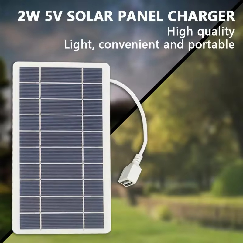 Solar Panel USB Charger 2W 5V Mini Portable Outdoor Battery Mobile Phone Charging Power Bank For Hiking Camping Hiking Outdoor Backpack Emergency Gene