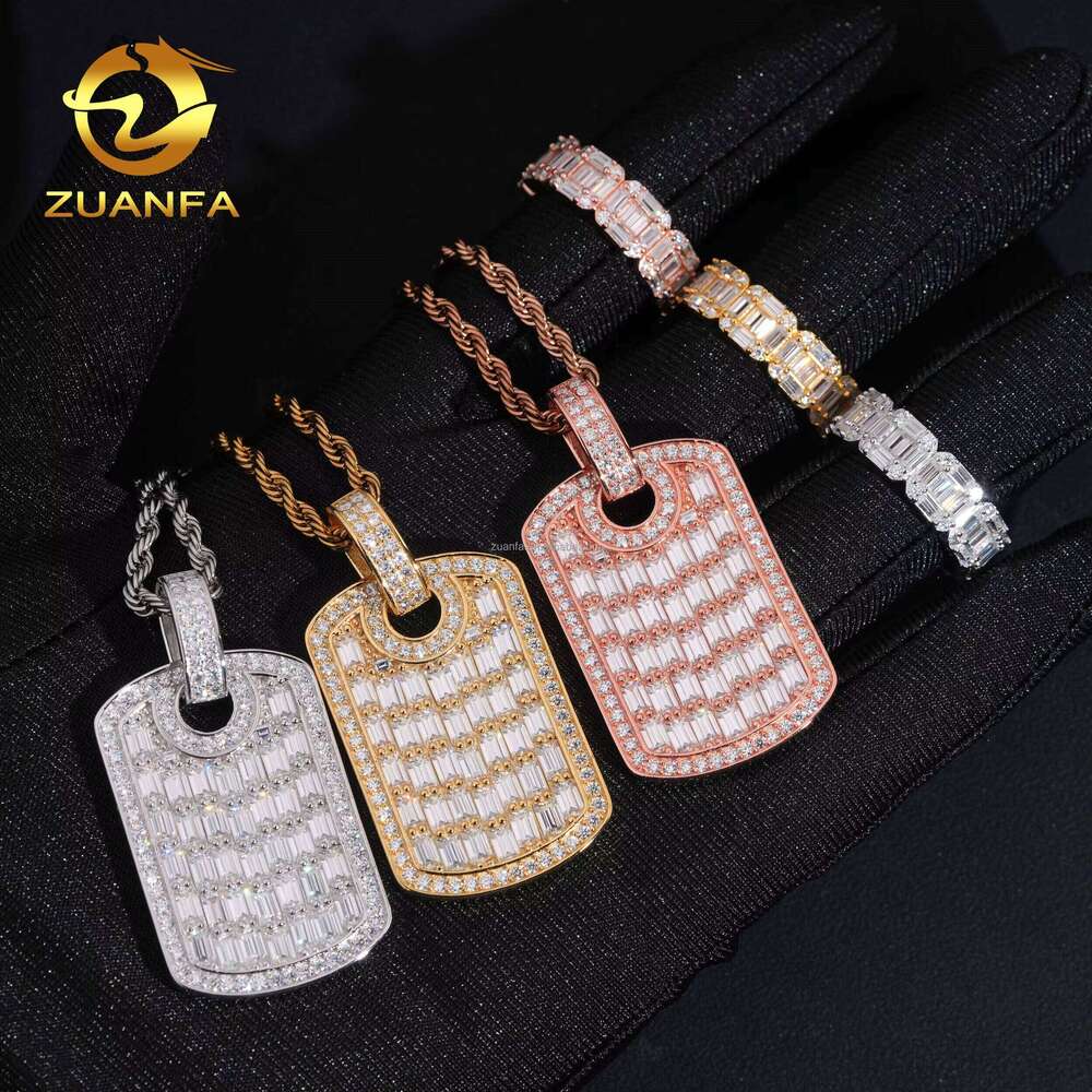 Water Drop Delivery Jewelry Hip Hop Sier Vvs Baguette Moissanite Tag Pendant & Ring Set
