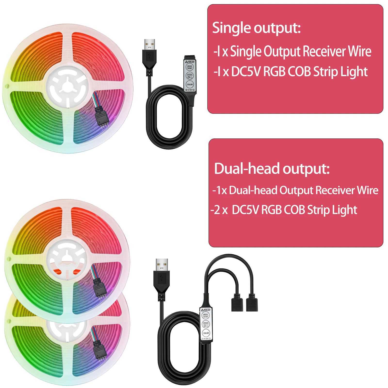 5V USB RGB COB LED Strip Light Dimmable Bluetooth 24/44keys Remote Control Sync with Music COB Linear Tape Room Blacklight Decor W250701