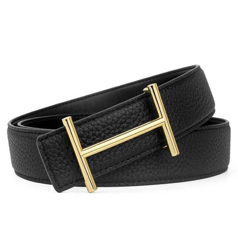 Width 3.4cm Genuine Leather Business Belt Cowboy Waistband Men Fashion Litchi Stria Buckle Beltswith Letter HWomen Mens Belt Z250701