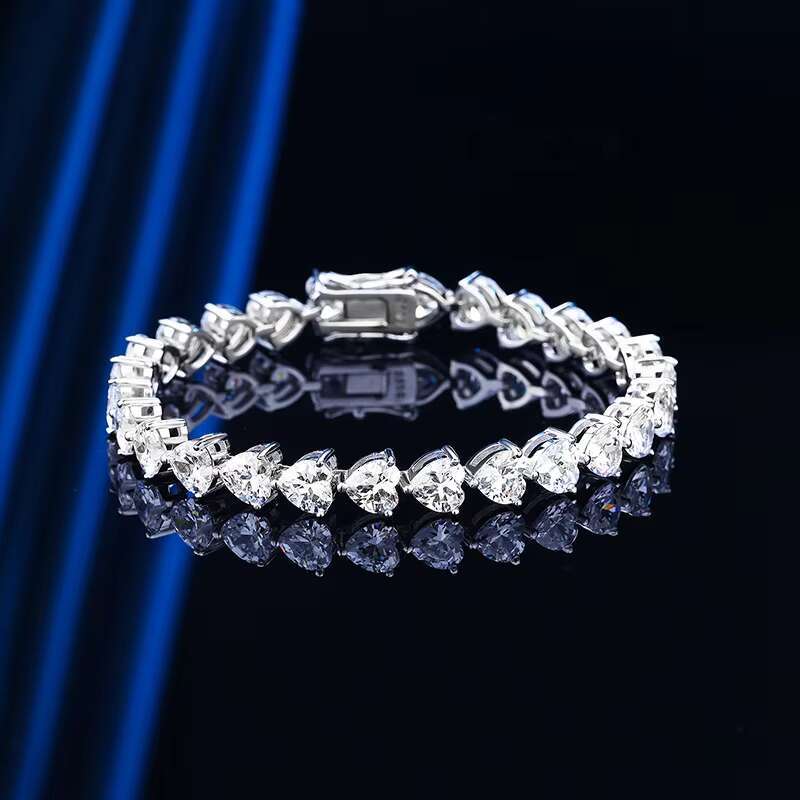 9 Factory Wholesale S925 Sterling Silver 6*6MM VVS D Color Heart Shaped Moissanite Tennis Bracelet For Ladies Gift