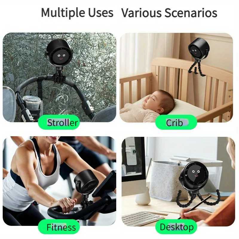 Portable USB Fan Octopus Clip Fan Baby Stroller Fan With Smiling Face Display Desktop Handheld Fan For Bedroom Student XJ250702