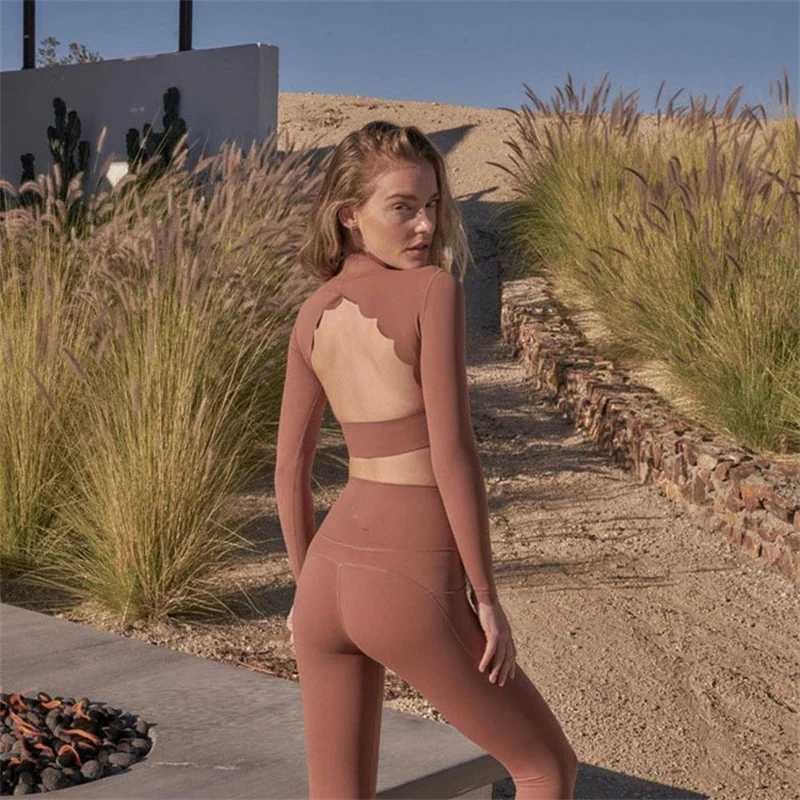 Lace Tight Tank Top Women Hollow Out Backless Nude Long Sleeve Yoga Shirt 2025 Fashion Outdoor Sports Fitness Running T-shirts XJ250702