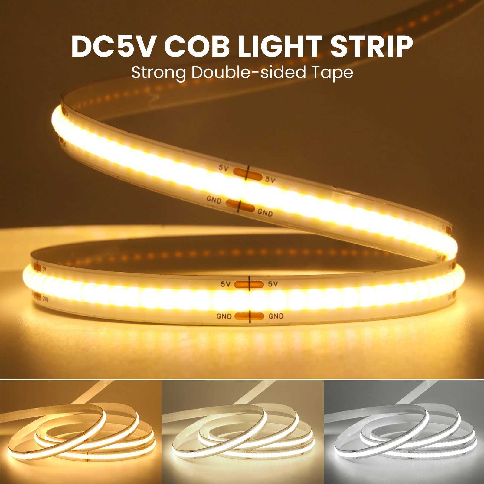 3AA Battery Box 5V COB LED Strip 8MM 320LEDs/M Warm Natural Cool White Flexible COB Strip Light for Bedroom Cabinet TV Backlight W250701