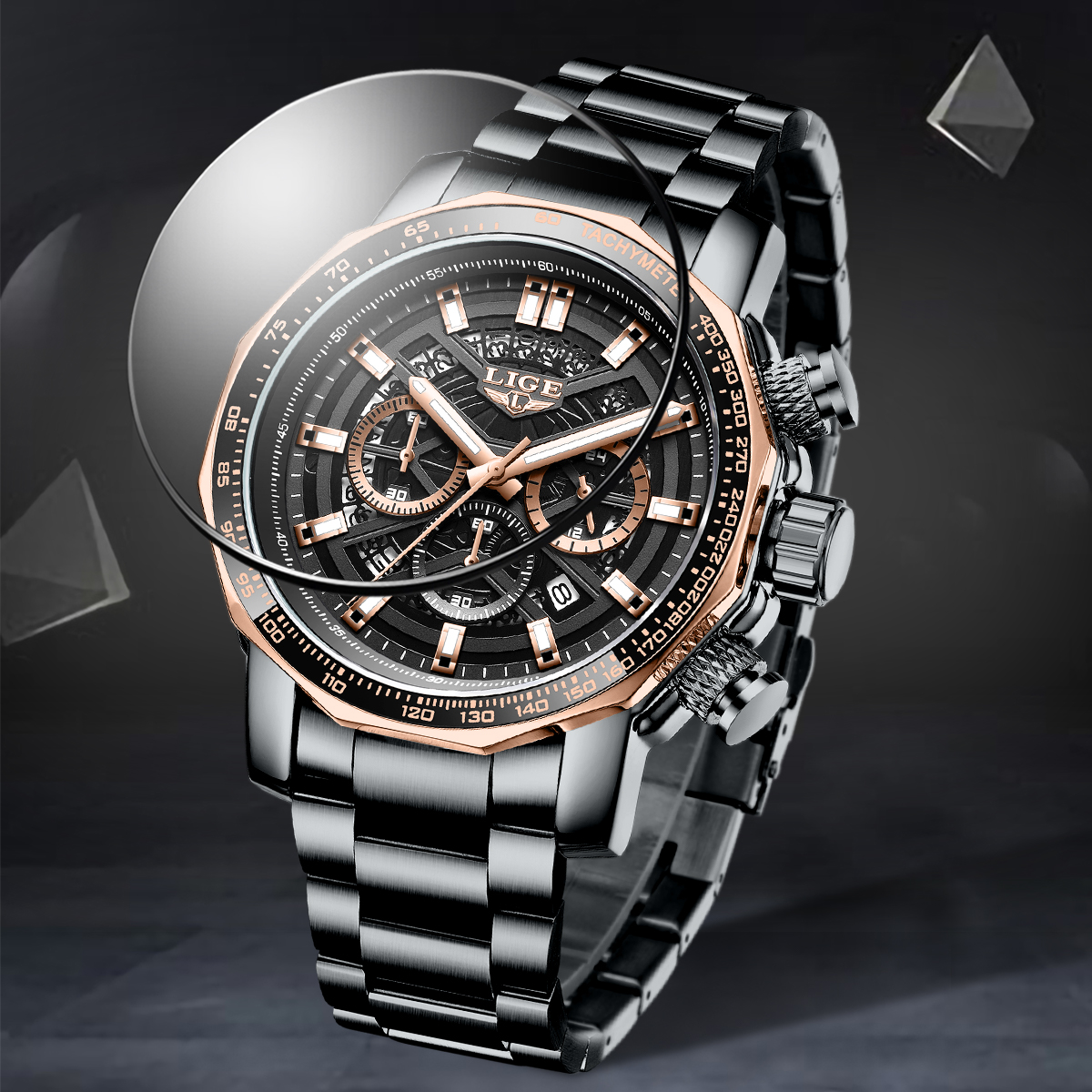 LIGE Men's Quartz Watch Waterproof Watch Top Brand Men's and Women's Universal Style Square Case Fashion Business Watch Holiday Gift Te