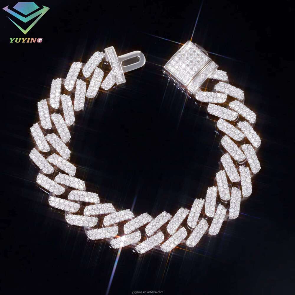 S Sterling With Iced Out 2Row 13Mm Vvs Dia Chain Cuban Link Moissanite Necklace Bracelet
