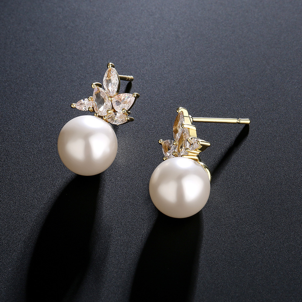 Simple Classic Pearl Designer For Women Elegant Ladies' Jewelry Light Luxury Exquisite Micro-inlaid Zircon Stud Earrings Wholesale