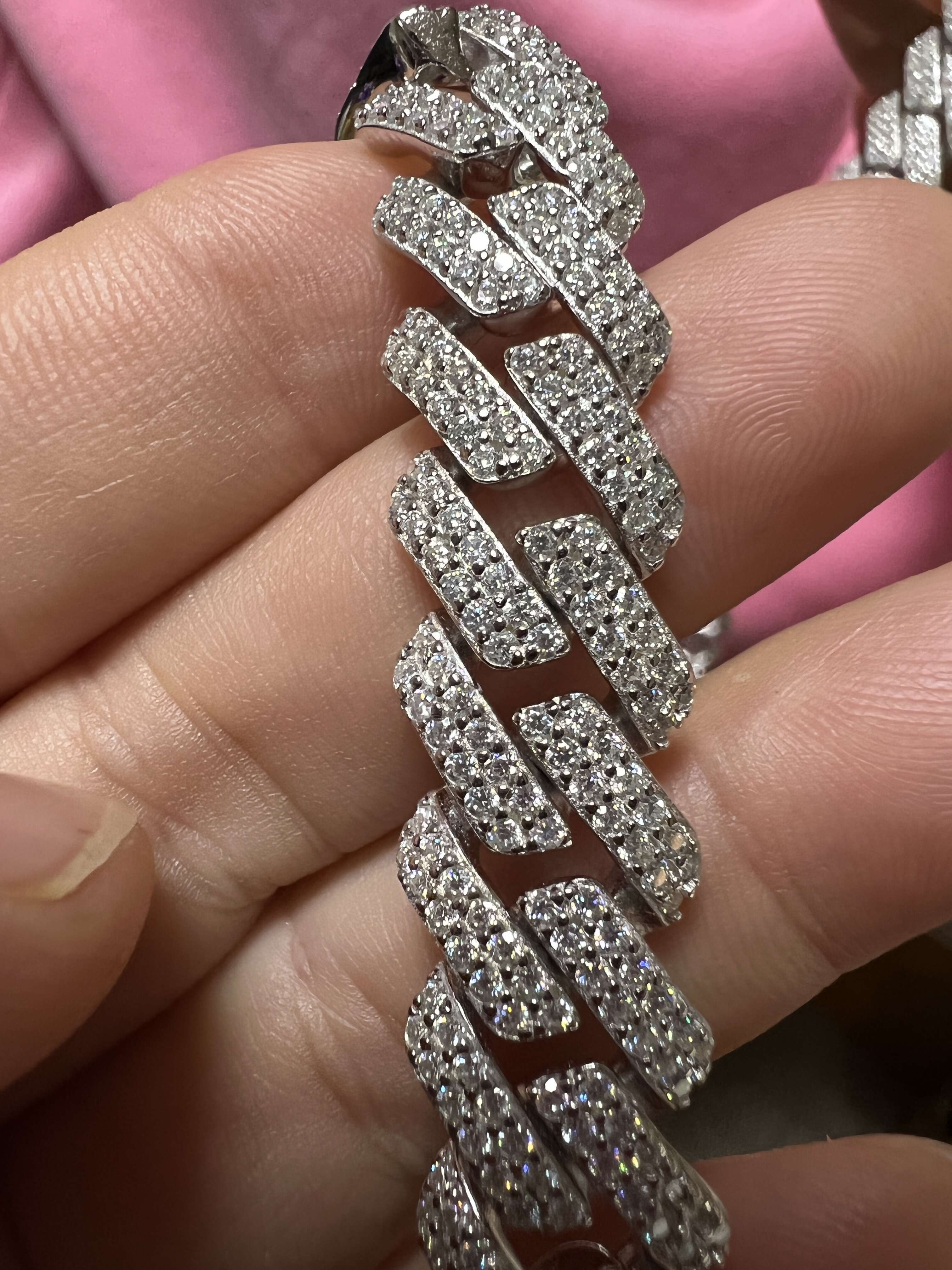 Hip Pop Sterling Silver Moissanite Diamond Cuban Link Chain Necklace