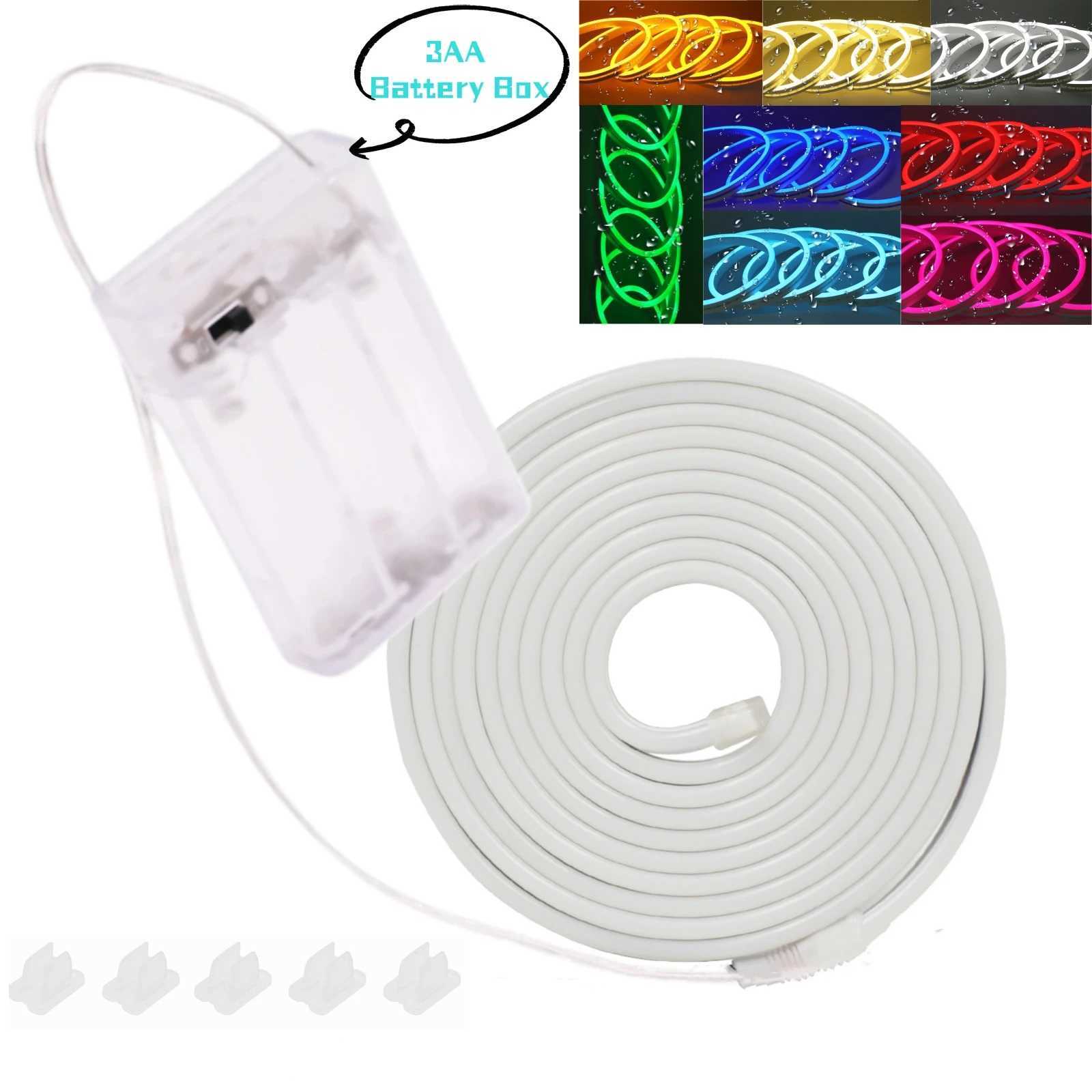 Battery Powered Flexible Neon LED Strip Lights 1M 2M 3M Waterproof DIY Design for Home Decoration White Warm Red Green Blue W250701