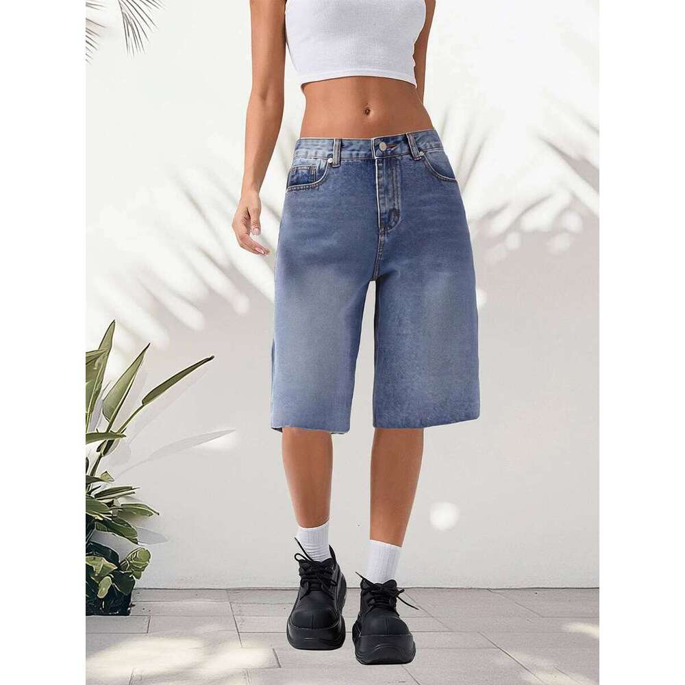 hoodie Women's Wear Women S Distressed Denim Bermuda Shorts With Frayed Hem High Waist Casual Capri Jean Pants For Summer Beachwear And Travel ja