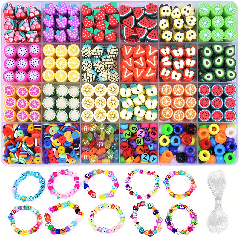 1000PCS Clay Beads Kit: 24 Styles Animal Beads for DIY Bracelets, Kids Craft Jewelry Making Supplies