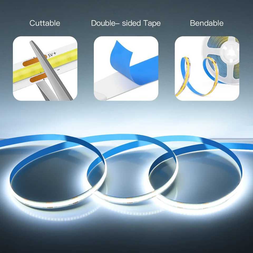 Super Bright Mirror Glass Touch Sensor Dimmable USB COB LED Strip Light 320LEDs/m Diode Tape For Cupboard Bathroom Mirror Decor W250701