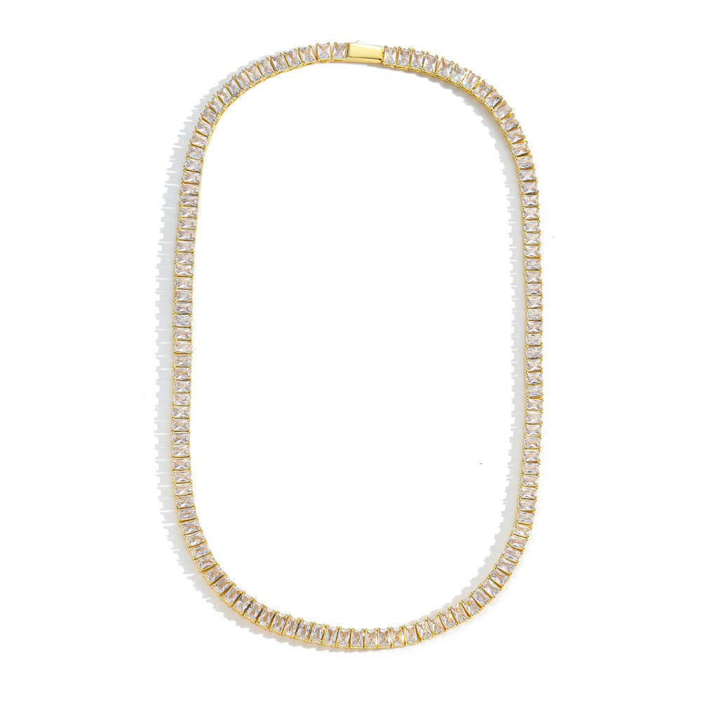 14k Gold Baguette Diamond Tennis Chain Bracelet With Spring Clasp Full Rectangle Cubic Zirconia Copper Inlaid Cz Stones Single Row Mens Chains Hip Hop