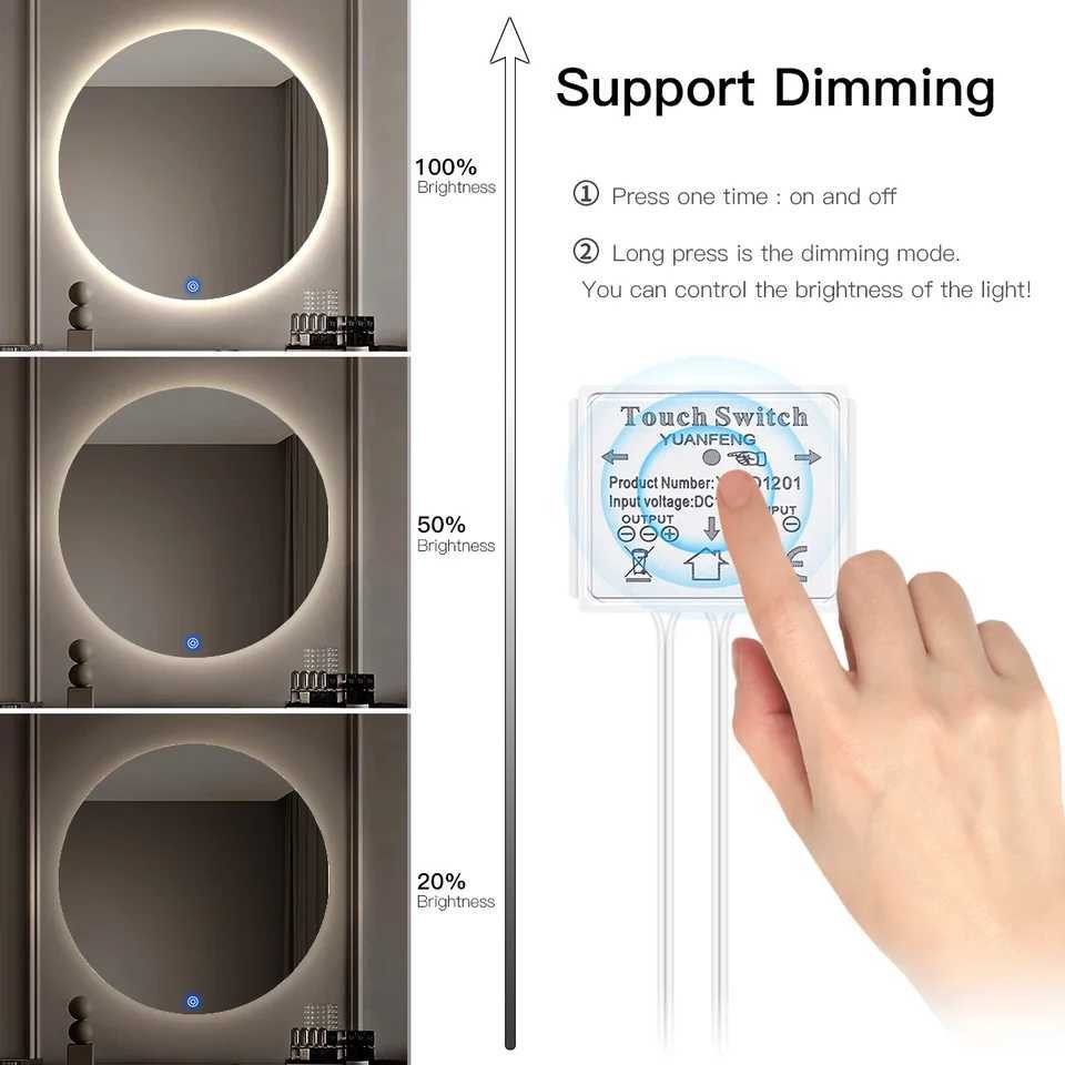 Super Bright Mirror Glass Touch Sensor Dimmable USB COB LED Strip Light 320LEDs/m Diode Tape For Cupboard Bathroom Mirror Decor W250701