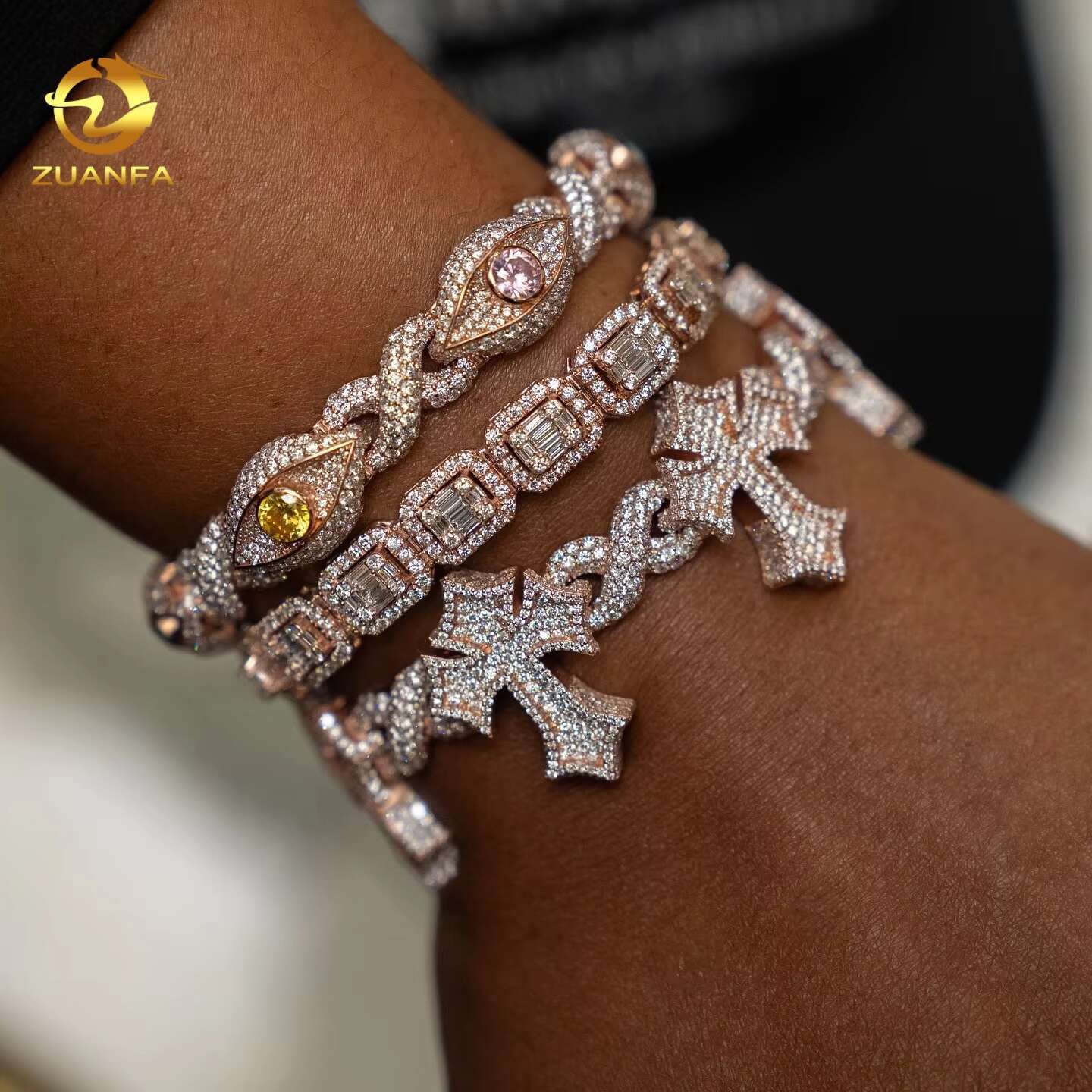 Custom Hip Hop Iced Out 925 Silver VVS Diamond Infinity Mens Moissanite Cross Cuban Chain Bracelet Men Women