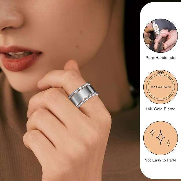 Elegant Widespread Titanium Diamond Ring Set With Polished Edges