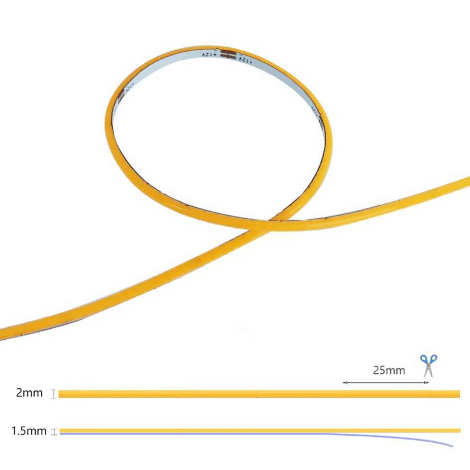 Ultimate Thin 2mm COB LED Strip Light for DIY Craft Cabinet Shelf 12V 480LED/m Warm Cool White Flexible Linear Tape Lights Bar W250701