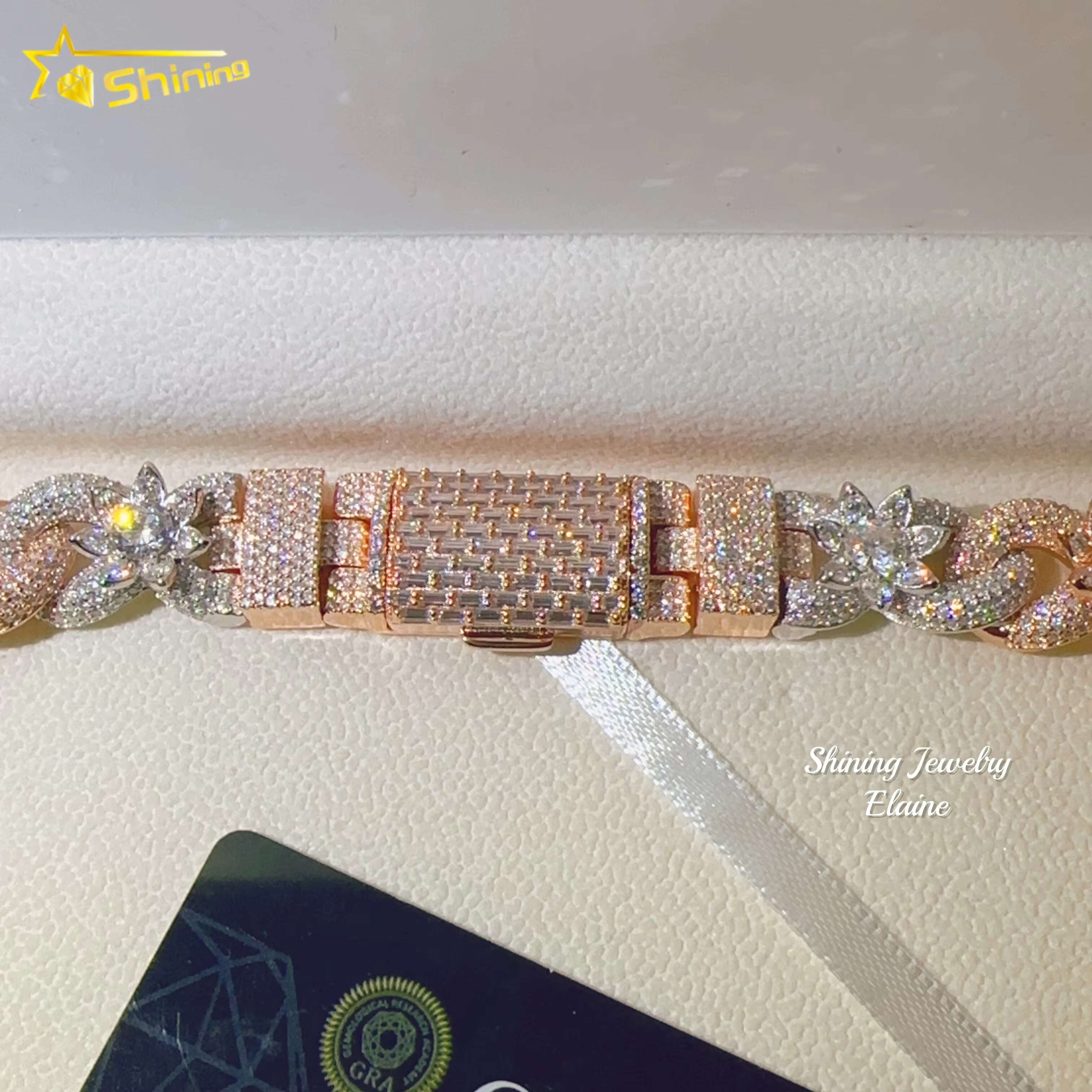 Pass Diamond Tester 15mm Necklace VVS Moissanite 925 Sterling Silver Hip Hop Diamond Miami Cuban Link Chain