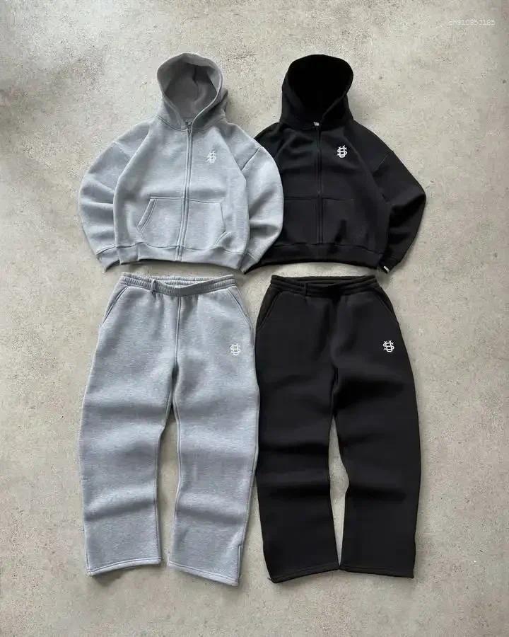 Men's Hoodies Embroidered Sweatpants Two-piece Set Clothing Hip-hop Oversized Casual Zipper Hoodie