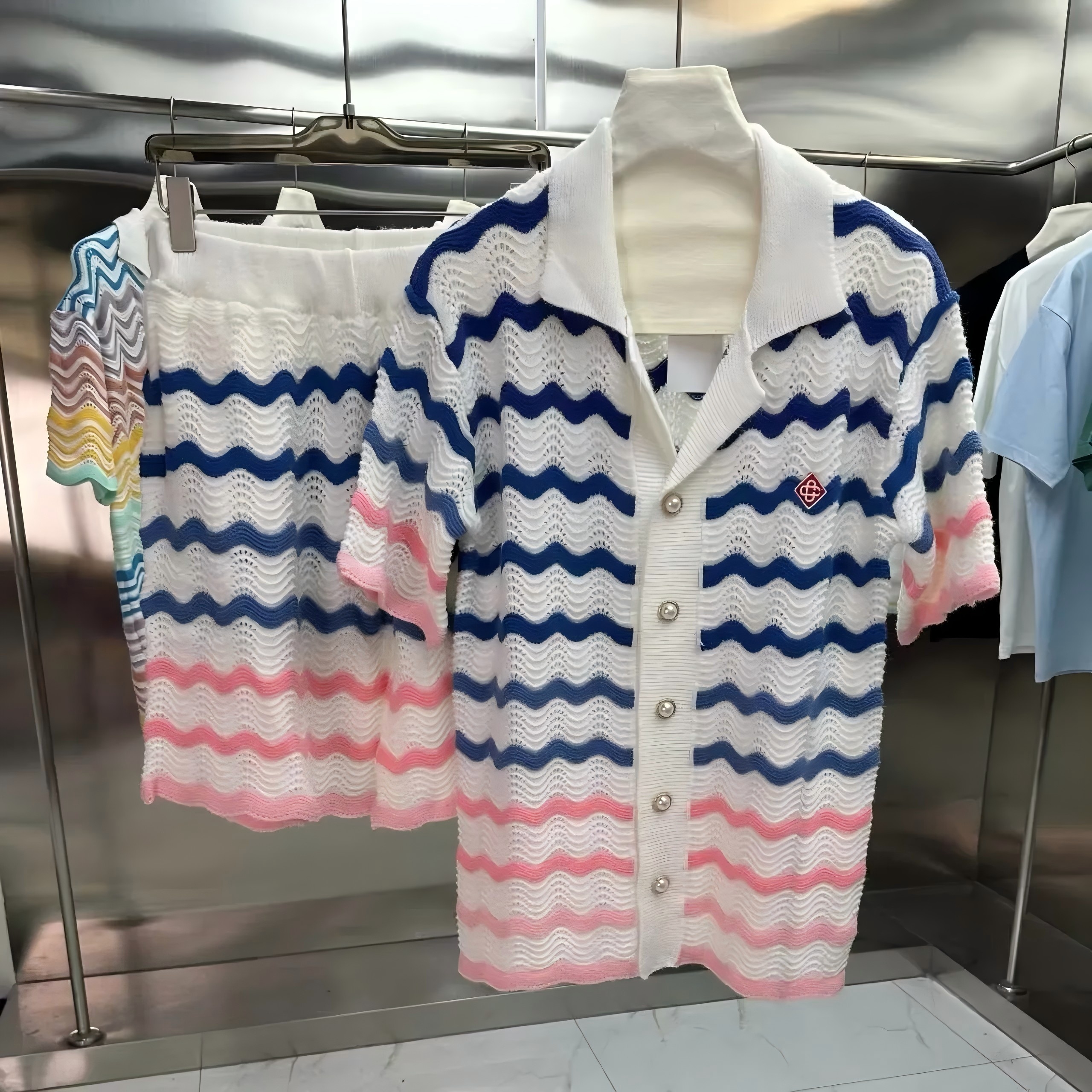 Casas blanco t shirt mens designer t shirt Spring Autumn new color-blocked striped Casas blanca short-sleeved set sweater women loose button up shirt hawaiian style