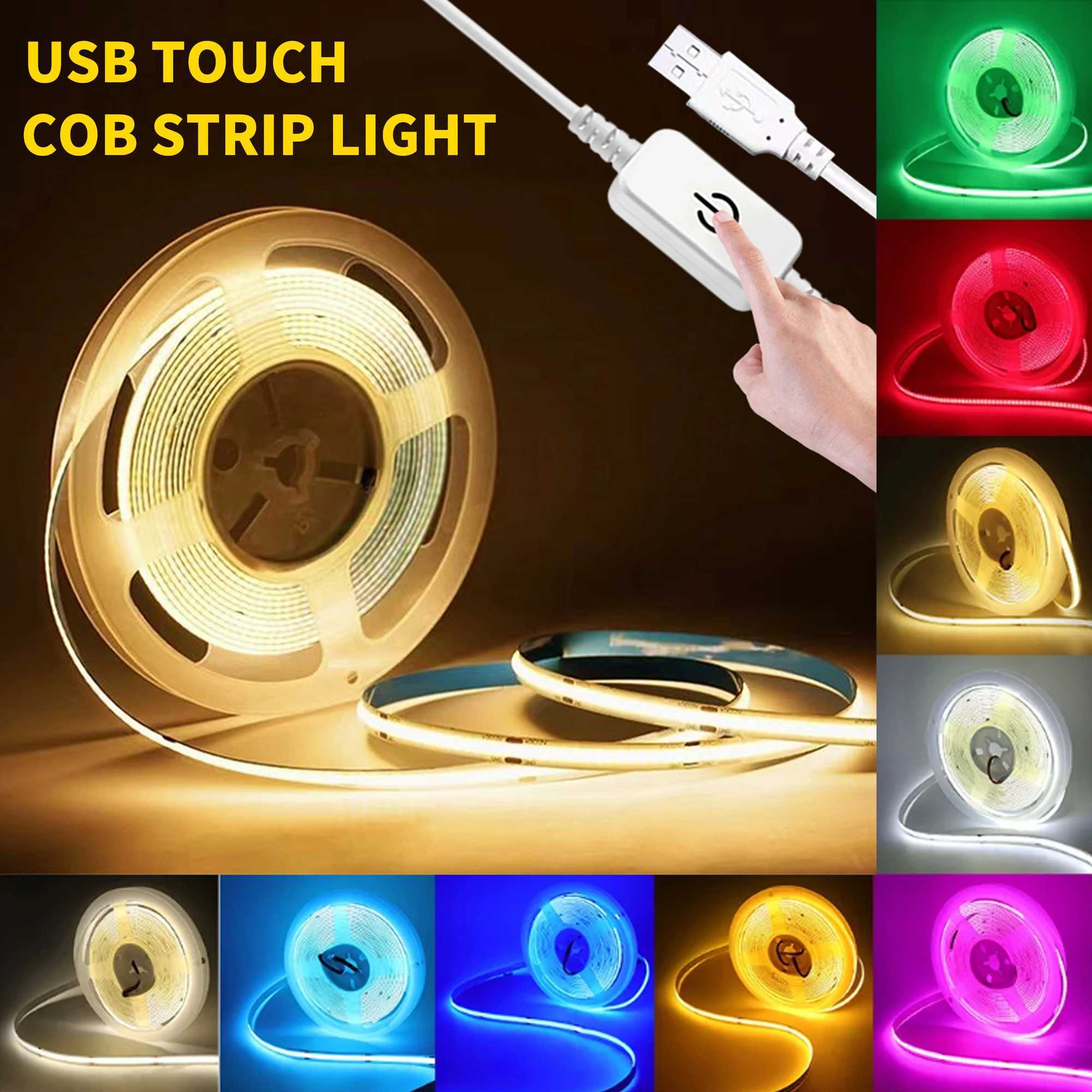 1-5M COB LED Strip Light USB Power Touch Switch Dimmable For Indoor Lighting Living Room Bedroom Wardrobe TV Background Kitchen W250701