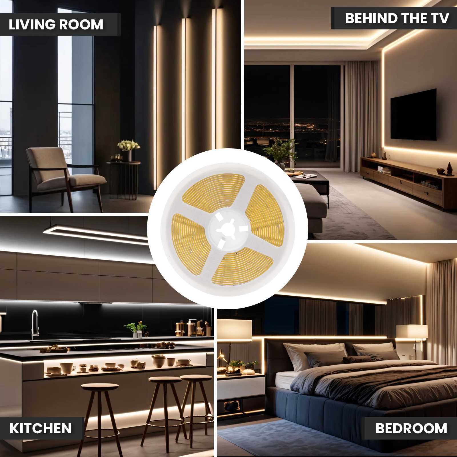 3AA Battery Box 5V COB LED Strip 8MM 320LEDs/M Warm Natural Cool White Flexible COB Strip Light for Bedroom Cabinet TV Backlight W250701