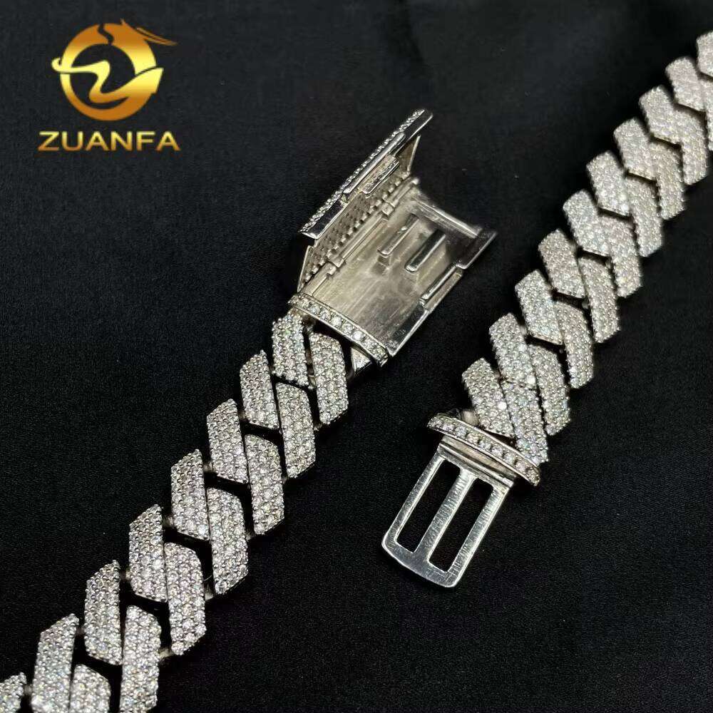 GRA Certified Jewelry 14Mm 3 Rows Sterling Sier Iced Out VVS Moissanite Mens Cuban Chain Necklace