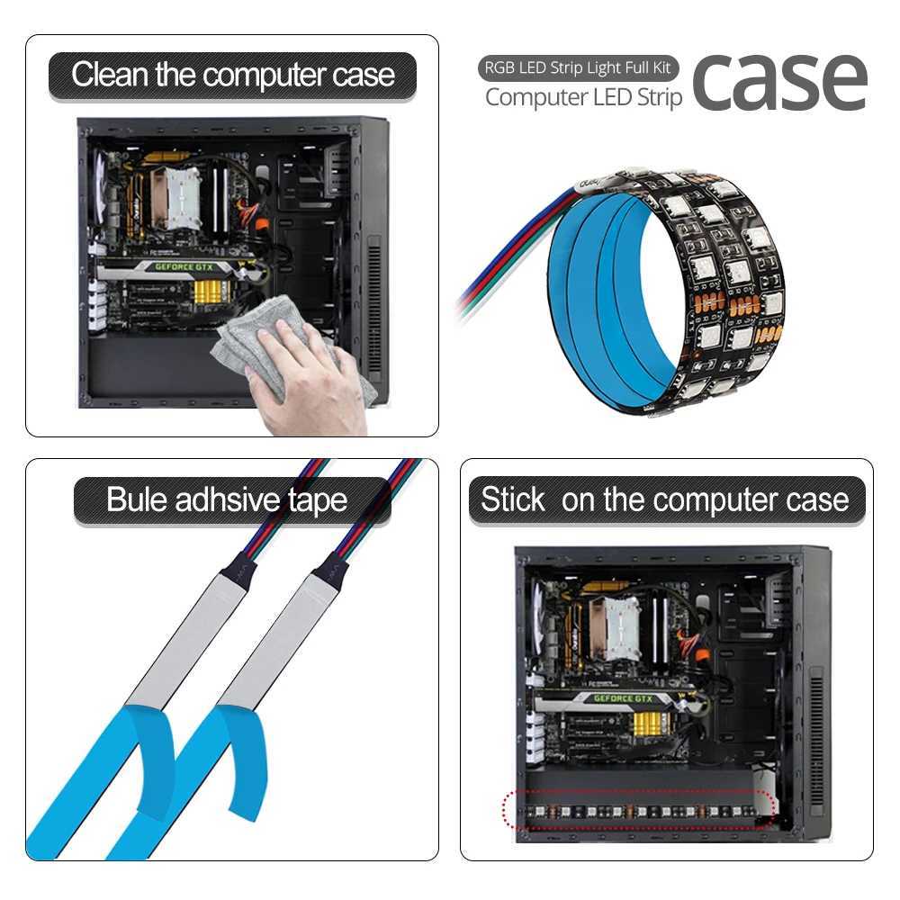 DC5V 5050 RGB Strip LED Strip Flexible Light 30LEDs/m 2PCS Set for PC Computer Case Decoration with SATA Interface+1 to 2 Splitter W250701