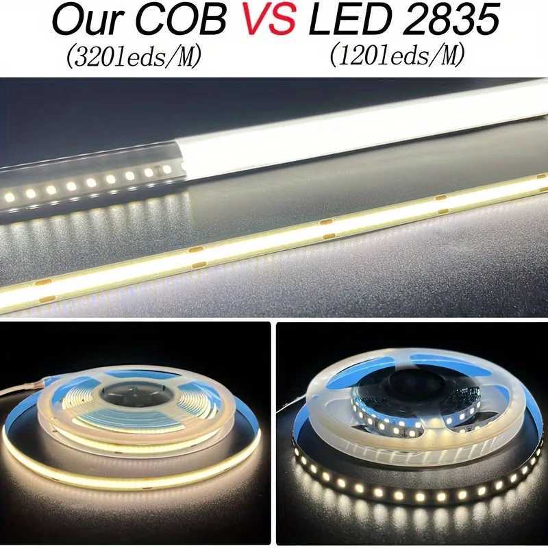 DC 12V 24V LED COB Strip Light 1-10M 320 Led s Flexible High Density Lights Linear COB Dimmable Tape Ribbon Indoor Decoration W250701