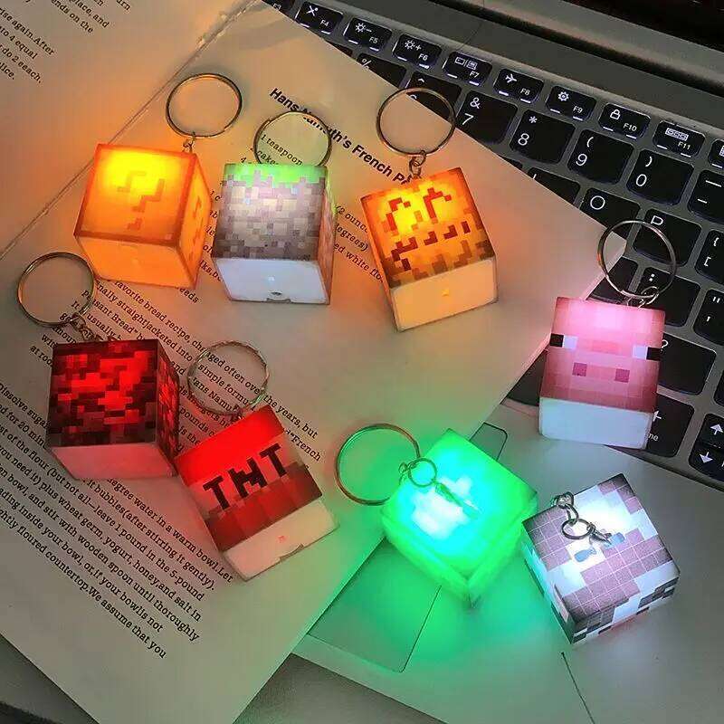 Creative Luminous Cube Keychain Backpack Hanging Pendant Game Keyring Student Bag Charms Decoration Birthday Gifts Free shipping